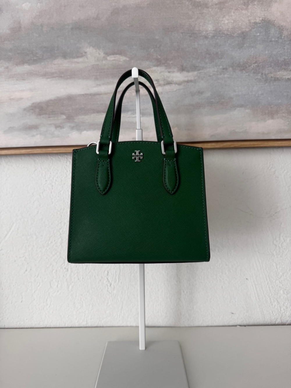 Tory Burch Dark Green Saffiano Leather Mini Tote